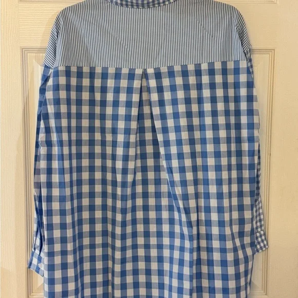 Blue Checkered and Striped Shirt Dress - Picture 3 of 3